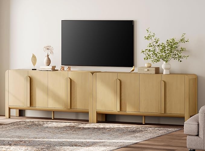 WAMPAT Modern TV Stand for TVs Up to 120 inches,126" W Farmhouse Entertainment Center with Adjustable Shelf and 4 Doors,Media Console Table TV Cabinet for Living Room,Oak