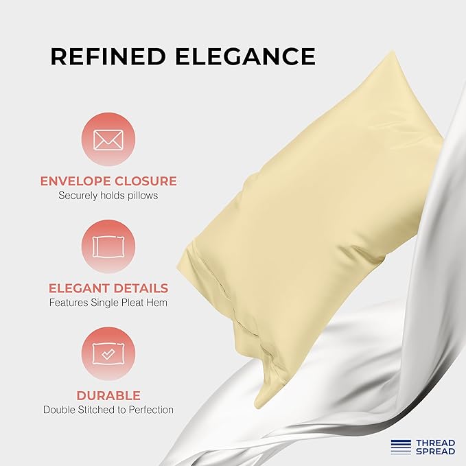 THREAD SPREAD 100% Egyptian Cotton Sheets Queen Size - 1200 Thread Count 4 PC Queen Sheet Set Egyptian Cotton, Sateen Weave Luxury Sheets Queen Size, High Thread Count Sheets, 17" Deep Pocket - Beige