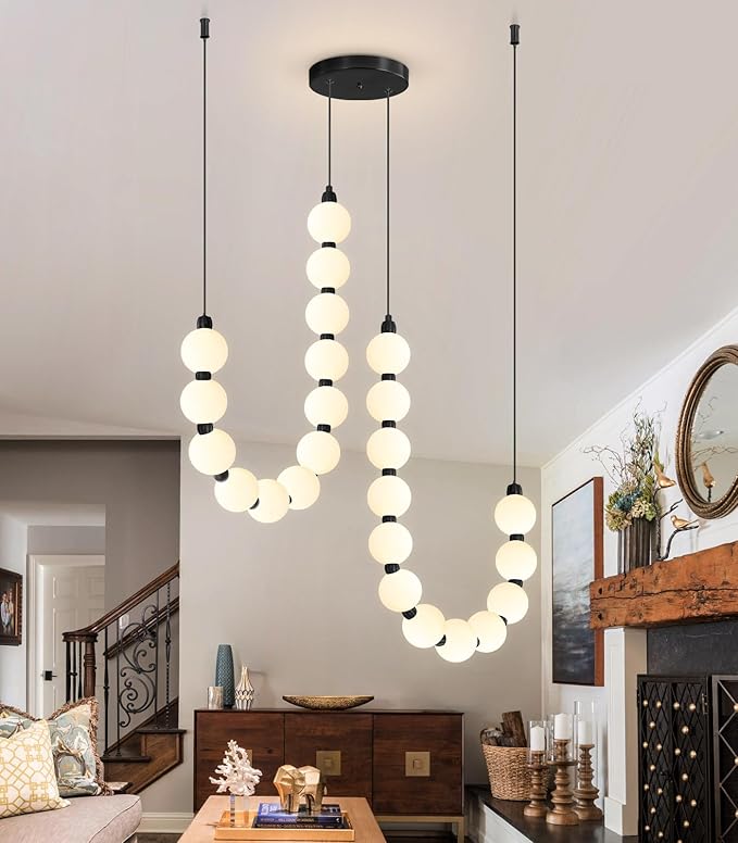 Modern Chandeliers LED Dimmable Light Acrylic Balls Ceiling Pendant Lighting for Dining Room Living Room Bedroom Adjustable Hanging Lights 45 Watts Black Lamp