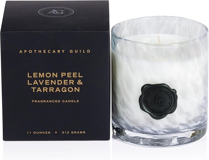 Zodax Apothecary Guild Scented Opal Glass Jar Candle in Gift Box- 11 oz - Lemon Peel, Lavender & Tarragon