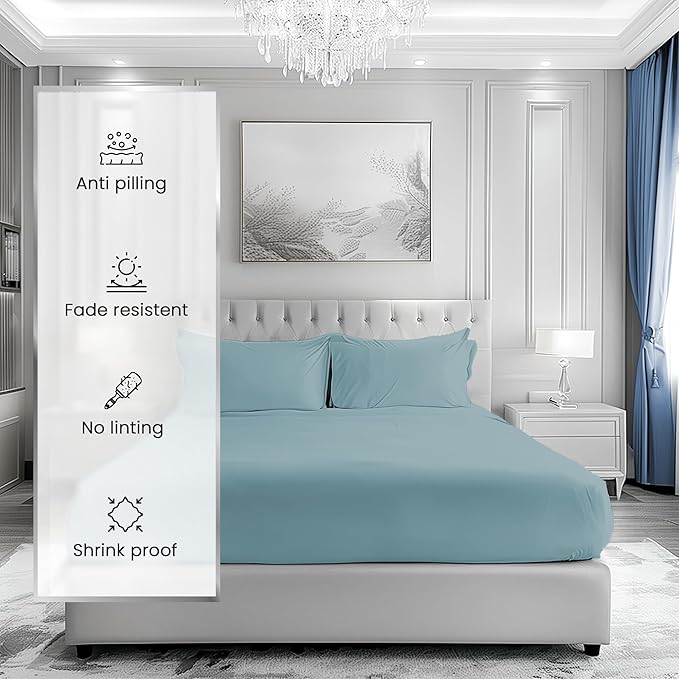 100% Cotton Sheets Queen Size Set- 1000 Thread Count Queen Size Sheets Set, Luxury Hotel Sheets, Soft & Smooth Sateen Weave, Cooling Sheets, 15" deep fitted sheets queen size- French Blue