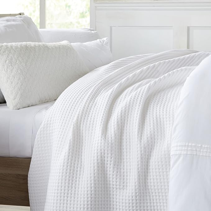 100% Cotton Waffle Weave Bed Blanket | Soft, Breathable, and Lightweight Blanket for All-Season | Perfect for Layering | Brielle Collection (King, White)