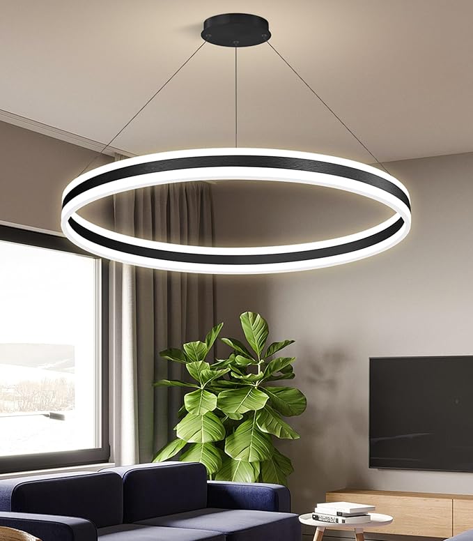 D31.5'' Modern Ring Chandelier for Dining Room LED Dimmable Pendant Lighting High Ceiling Chandelier for Living Room Foyer Bedroom Entryway 3000K-6000K Black
