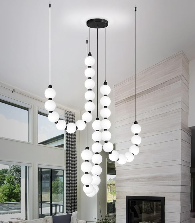 Modern Chandeliers LED Dimmable Light Acrylic Balls Ceiling Pendant Lighting for Living Room Dining Room Bedroom Adjustable Hanging Lights 70 Watts, Balck Lamp