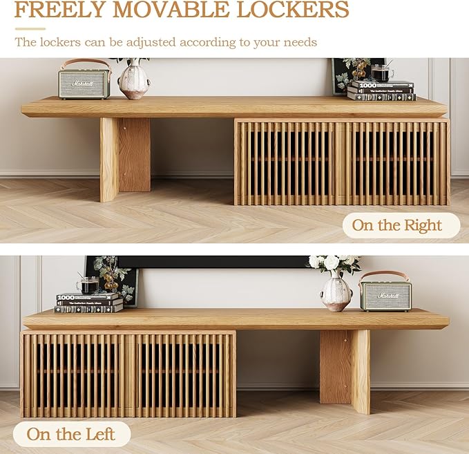 Modern TV Stand, Entertainment Center with Storage, Extendable TV Media Console for Up to 55+ Inch, Minimalist Television Cabinet for Living Room/Bedroom - Wood Color (78.7"-110" Extendable)