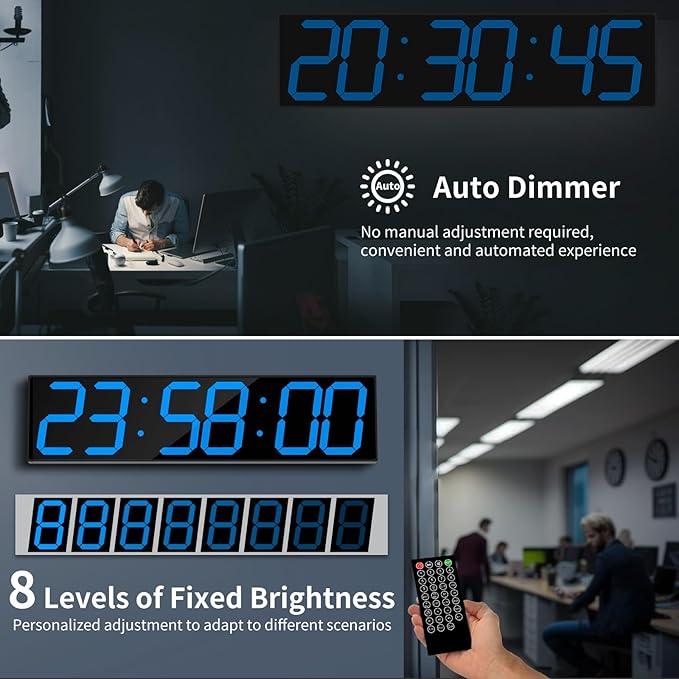 28.4''Large Digital Wall Clock,Automic Digital Clock with Alarm,Clendar and Termperature,Auto Time Sync with Easy Operation, Big Gym Timer with Countdown,Countup and Interval Workout(Blue)
