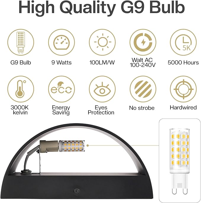 8 Pack Black Modern LED Wall Sconces, 3000K Warm White Hardwired Interior Wall Lights Up and Down Wall Mount Light for Bedroom,Living Room,Hallway(with G9 Bulbs)