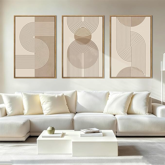 Neutral Boho Wall Art Minimalist Abstract Line Artwork for Living Room Bedroom Office 16x24 Inch Set of 3