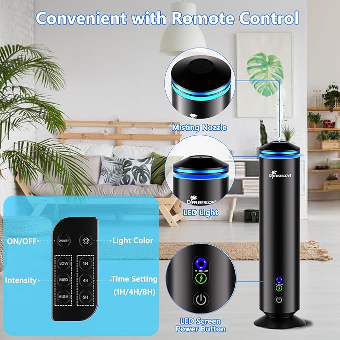 Diffuserlove Full Metal Body Waterless Scent Diffuser with 5 Hotel Scent Oils Hotel Collection Diffuser Waterless Aromatherapy Essential Oil Diffuser UP to 2000 Sq Ft Coverage for Home Office