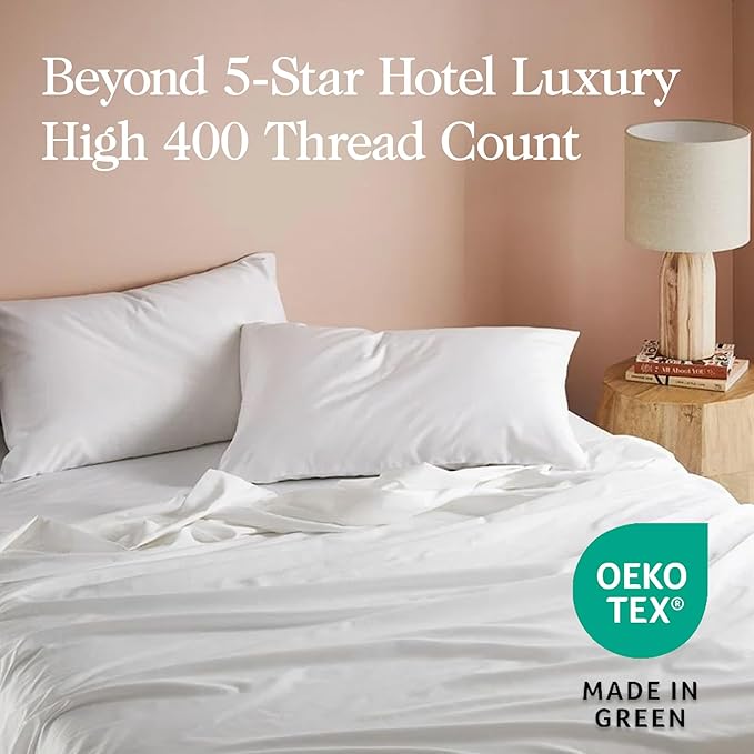 100% Egyptian Cotton Percale Sheets Split King Size - Genuine Luxurious 400 Thread Count - Naturally Crisp, Breathable, Skin-Friendly & Cooling - Softer After Each Wash -Oeko-TEX Certified Giza