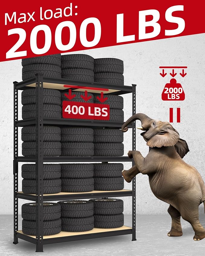 PrimeZone 36" x 16" x 72" Heavy Duty Storage Shelves - 5 Tier Adjustable Garage Storage Shelving, Metal Storage Utility Rack Shelf Unit for Warehouse Pantry Closet Kitchen, Black