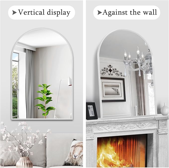 22" x 30" Silver Arched Mirror, Arch Bathroom Vanity Mirror, Modern Aluminum Alloy Metal Frame Arch Mirror for Living Room, Bedroom, Entryway, Tempered Glass, Shatter Proof, Anti-Rust