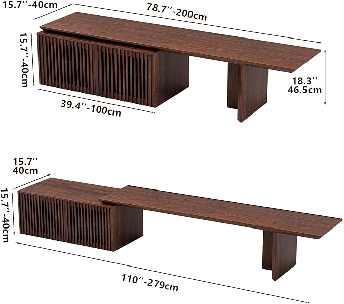 Modern TV Stand, Entertainment Center with Storage, Extendable TV Media Console for Up to 55+ Inch, Minimalist Television Cabinet for Living Room/Bedroom - Walnut (78.7"-110" Extendable)