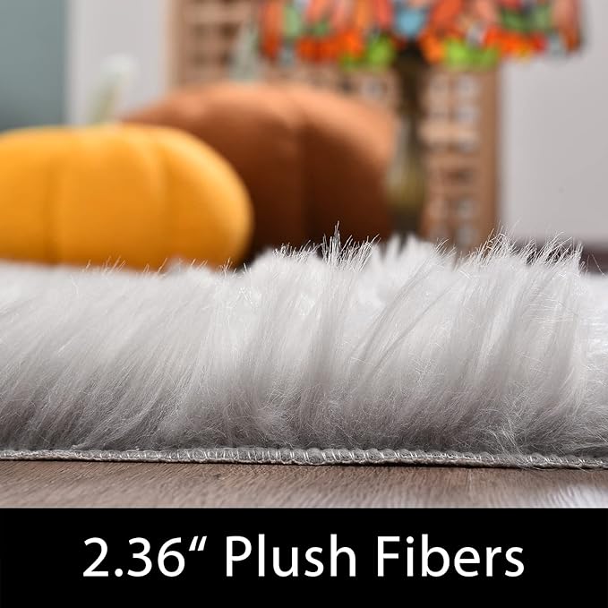 Latepis Runners 2x6 Grey Fur Faux Sheepskin Rug Washable Gray Area Rug Fluffy Fuzzy Rugs for Bedroom Runner Cushion Room Décor, Runner