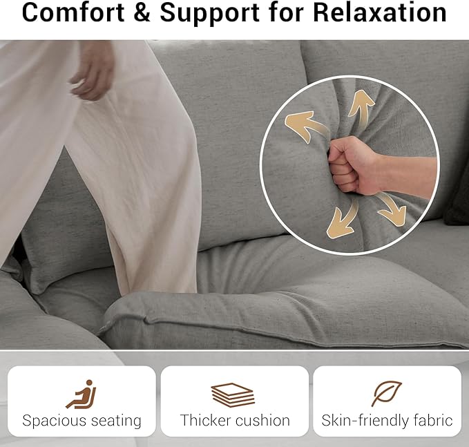 Cloud Sectional Couches for Living Room, Convertible Cloud Sofa Spill & Stain-Resistant with Removable Washable Cover & Down Feather Filled Cushions, 4 Seater V-Shaped Modular Sectional Sofa