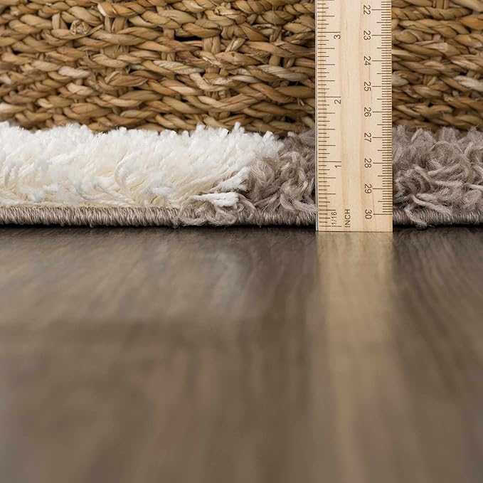 Hauteloom Atira Checkered Shag Runner Rug - Checkboard Design - High Pile Fluffy Shaggy Touch - Square Tiles - Kids Room, Hallway, Bedroom Shag - Brown, Cream, White - 2'7" x 7'3"