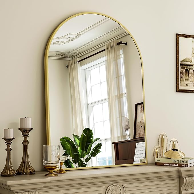 Arch Bathroom Mirror, 20x30 inch Arched Bathroom Mirror/Wall Mounted Vanity Mirror - Arch Metal Frame Wall Mirror for Bathroom Bedroom Living Room, Gold