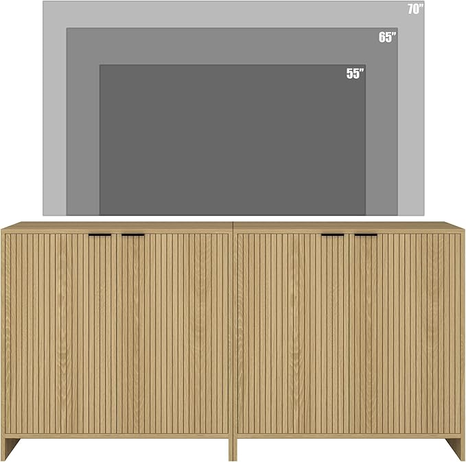 63" TV Stand for TVs up to 70",Modern Fluted TV Console with Storage Cabinet,Entertainment Center with 4 Doors & Adjustable Shelves for Living Room,Natural Oak