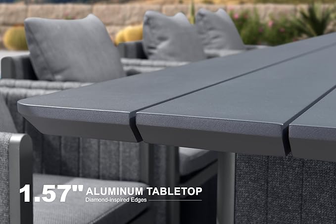 PURPLE LEAF 7 Pieces Patio Dining Set All-Weather Modern Outdoor Furniture Set Aluminum Dining Table and Chairs with Olefin Cushions Pillows for Garden Backyard Kitchen Grey