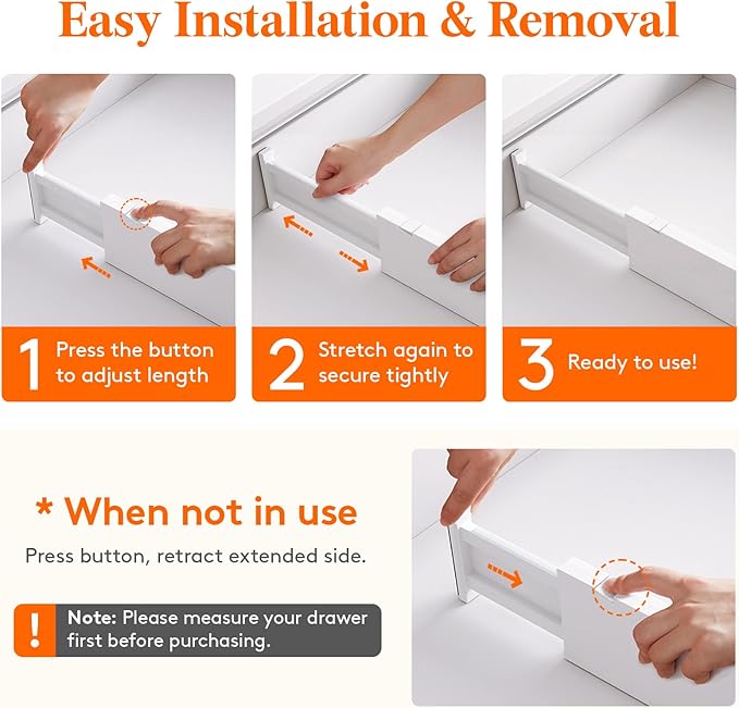 Lifewit 4 Pack Drawer Divider 4" High,11-17" Drawer Dividers for Clothes, Adjustable Clothing Drawer Organizers, Expandable White Dresser Drawer Separators for Bedroom, Bathroom, Vanity, Office