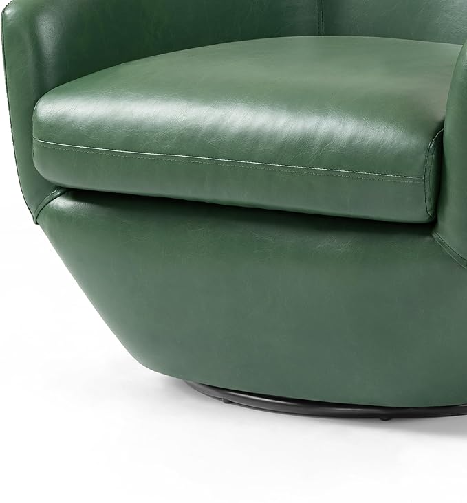 Swivel Barrel Accent Chair, Modern Round Faux Leather Arm Chair for Living Room, Bedroom, Comfy Club Reading Chairs for Adults(Faux Leather, Green, Set of 2)