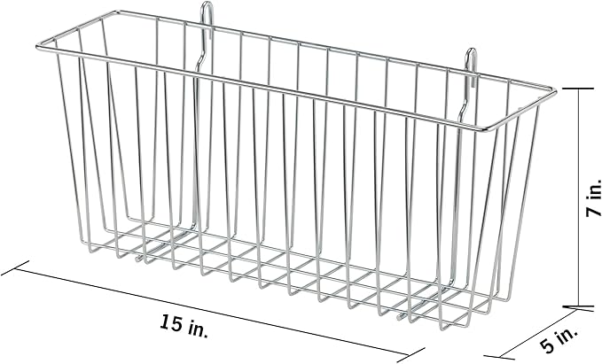 TRINITY EcoStorage 15-Inch Metal Hanging Basket to Use With Shelf Units and Storage Racks for Garage, Kitchen, and Closet Organization, NSF Certified, 10 Pound Capacity, Chrome, 2-Pack