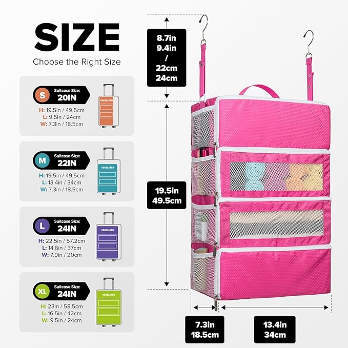 Suitcase Organizer, Travel Luggage Organizer Hanging Shelves Packing Cube Closet/Collapsible Portable Travel Organizer for Carry-on