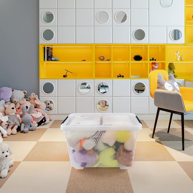 Readsky 30 Quart Clear Plastic Storage Bin with Lid and Wheels, Clear Totes Storage, 4 Packs