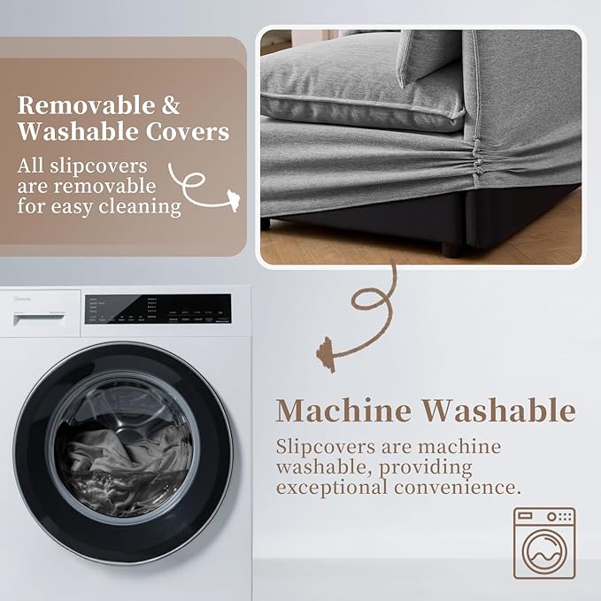 Waterproof Cloud Sectional Couches,High Backrest Down Filled Sofa for Living Room,94.5" Modular Sofas L-Shaped with Ottoman,Detachable Couch Covers,Dark Grey