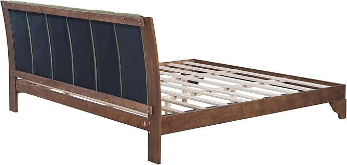 Merax Pine Wood King Bed Frame with Headboard, Mid Century Modern Solid Wood Platform Bed Frame King Size, No Box Spring Needed, Green+Walnut
