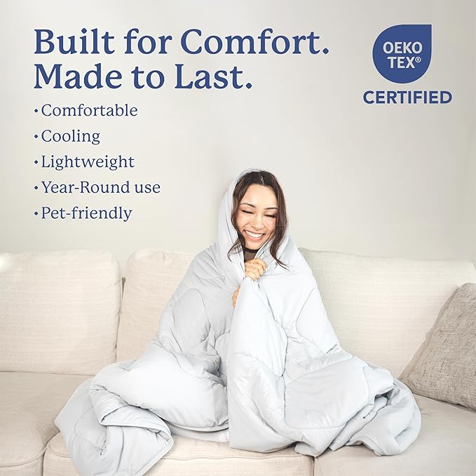 Plufl Breeze Blanket Cooling Comforter, Queen, Lightweight and Breathable Blanket for Hot Sleepers, Ultra-Cooling Year-Round Bedding for Night Sweats, Machine Washable, 76" x 80", Cool Gray