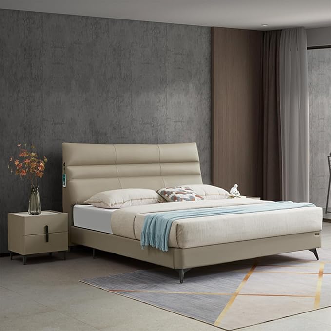 Luxury Upholstered Leather Bed Frame Modern Tufted Headboard with Quiet Slatted Base - Premium Bedroom Furniture, Easy Assembly, Elegant Comfort (King)
