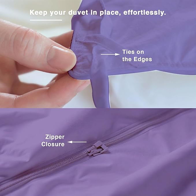 Fabdreams GOTS Certified 100% Organic Cotton Duvet Cover King Size - 400 TC Sateen - Soft - Silky - Zipper Closure - Edge Ties - 1 Duvet Cover (106"x92") + 2 Pillow Shams (20"x36") - Lilac, 3 Piece