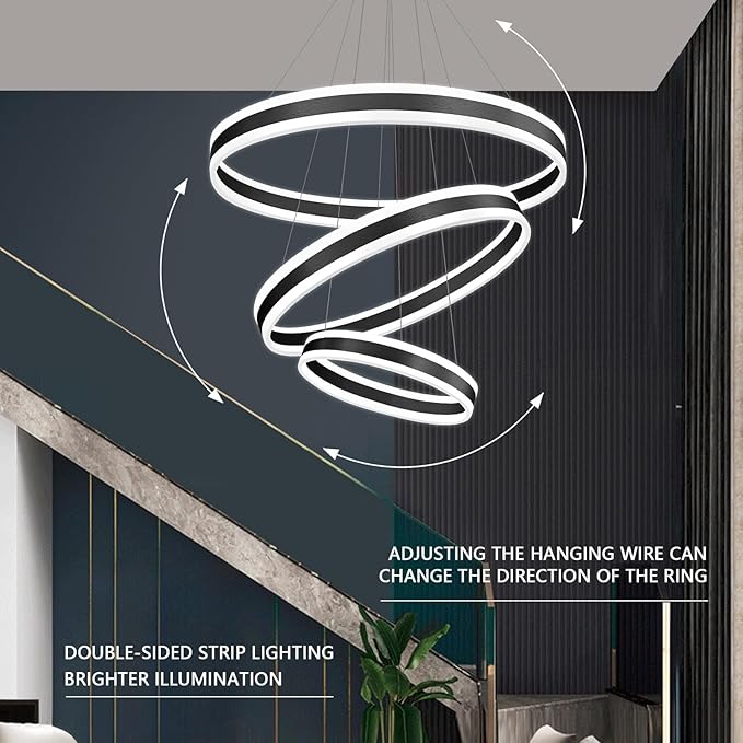 Modern Chandelier for Dining Room 3-Rings D31.5'' LED Dimmable Pendant Lighting High Ceiling Chandelier for Living Room Foyer Bedroom Entryway 3000K-6000K