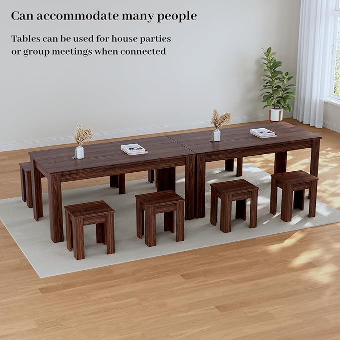 62.9" Wooden Dining Table with Bench and 2 Stools, Modern Kitchen Table and Chairs Set for 4 or 5 Person, Thickened MDF Wooden Table for Dining Room, Kitchen