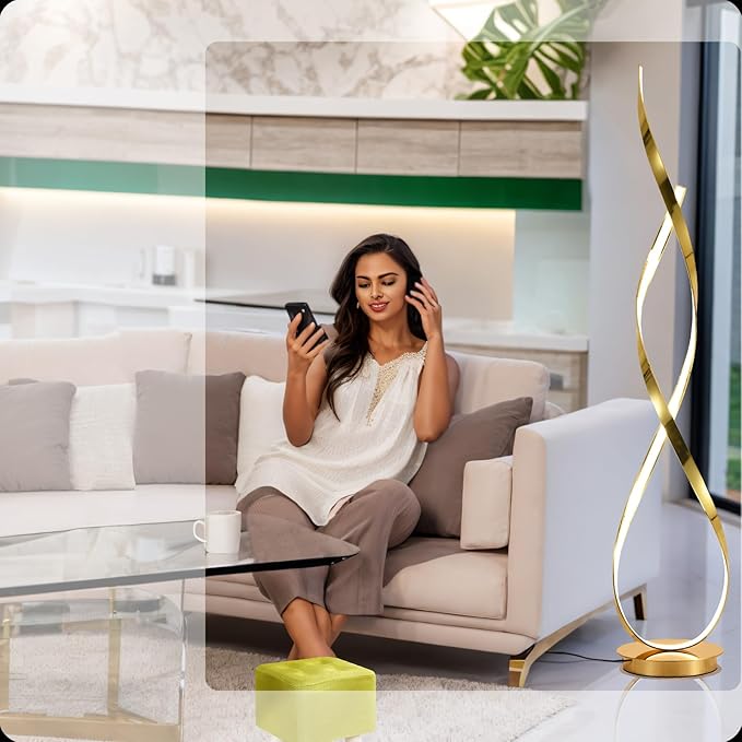 Gold LED Floor Lamp;40W Art Interior Decoration Home Nordic Standing Lamp for Living Room Lighting ; 3Color Remote Control Dimming