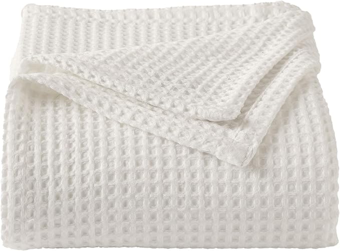 100% Cotton Waffle Weave Queen Bed Blanket | Soft, Breathable, and Lightweight Blanket for All-Seasons | Perfect for Layering | Brielle Collection (Full/Queen, Ivory)