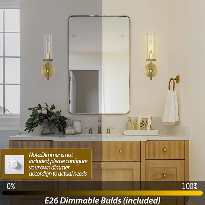 Brass knurled Wall Sconces Set of Two, 14" Sconces Wall Lighting Indoors, Gold Bathroom Vanity Wall Sconces, Wall Lights for Living Room Bedroom Hallway Kitchen Bathroom Mirror Including Bulb