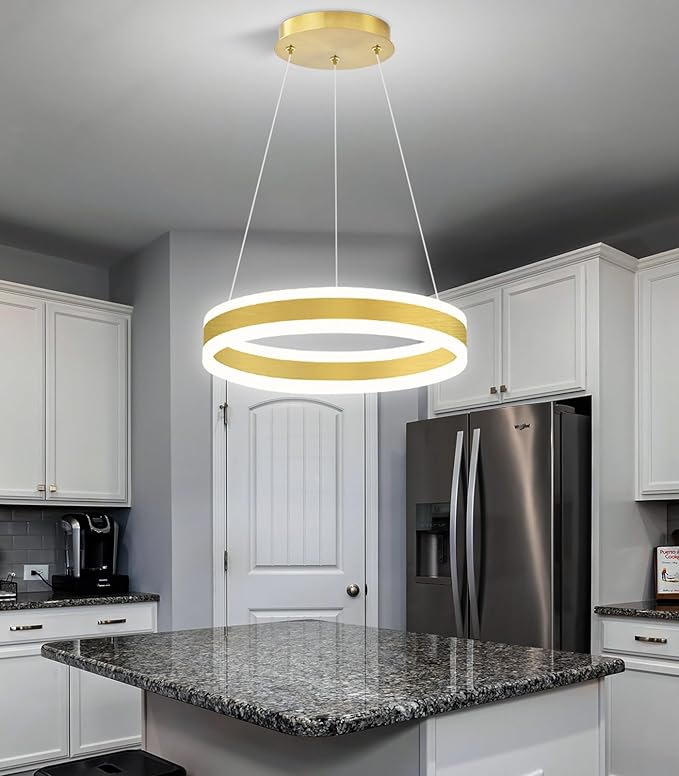 D15.7'' Modern Ring Chandelier for Dining Room LED Dimmable Pendant Lighting High Ceiling Chandelier for Living Room Foyer Bedroom Entryway 3000K-6000K Gold