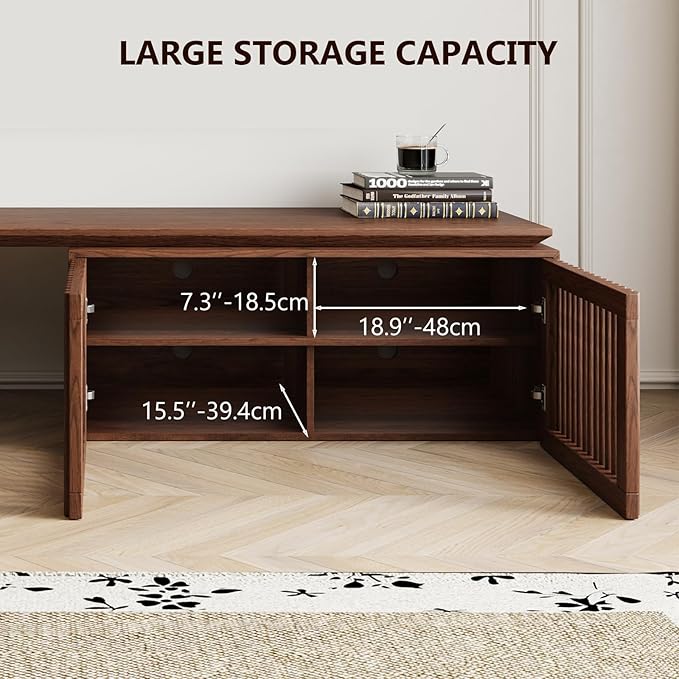 Modern TV Stand, Entertainment Center with Storage, Extendable TV Media Console for Up to 55+ Inch, Minimalist Television Cabinet for Living Room/Bedroom - Walnut (78.7"-110" Extendable)