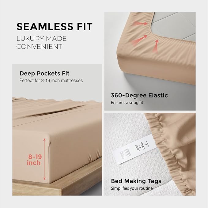 THREAD SPREAD 100% Egyptian Cotton Sheets Queen Size - 1200 Thread Count 4 PC Sheet Set Egyptian Cotton, Sateen Luxury Sheet Queen Size, Silky Soft Sateen Sheets, 17" Deep Pocket - Taupe