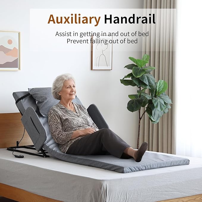 Adjustable Electric Bed Support Frame, Gray, Steel, 330lb Capacity, Remote Control, 65-Degree Tilt, Motor Drive,Portable Lift Mattress