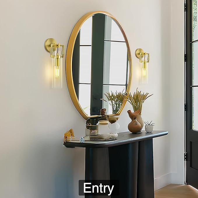 Modern Brass Wall Sconces,15.3'' Hardwired Wall Sconce with Knurled,Farmhouse Indoor Bathroom Sconce,Gold Vanity Lights for Bathroom,Glass Wall Sconce for Living Room,Bedroom,Hallway,Staircases