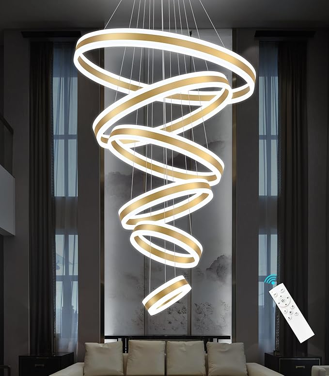 31.4'' Modern LED Chandelier Large Contemporary Chandeliers for Foyer 6-Rings Dimmable High Ceiling Chandeliers for Living Room Entrance Staircase 3000K-6000K