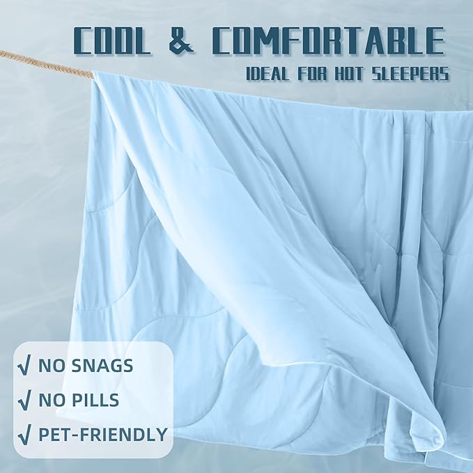 DOWNCOOL Cooling Comforter, Blue Cooling Blanket King Size, Cooling Duvet for Hot Sleeper, Breathable Summer Quilt, Lightweight Soft Q-Max>0.4 Arc-Chill Cool Comforter,106"X90"