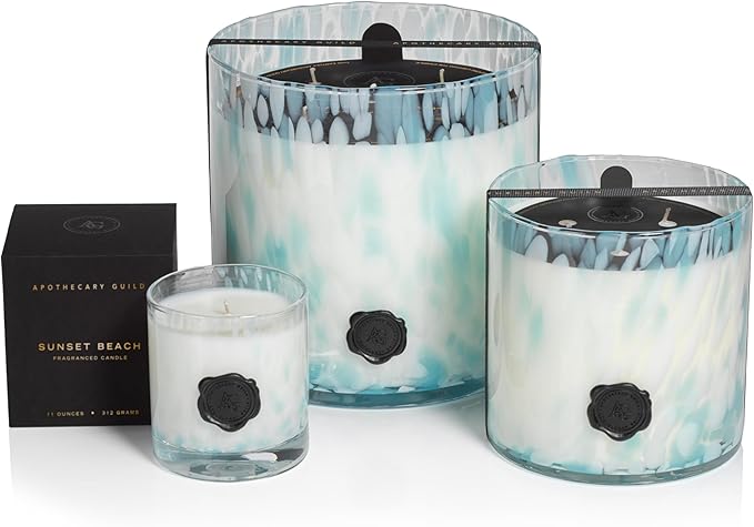 Zodax Apothecary Guild Opal Glass Jar Scented Candle for Home Decor - (#)-Wick Large Candle Ideal for The Home - Makes a Great Gift for Women and Men - Sunset Beach - 50 oz