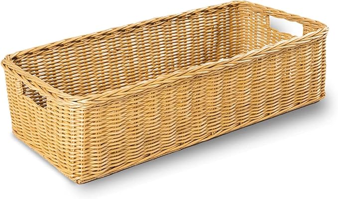The Basket Lady Long Low Wicker Basket, Large, 25 in L x 11.5 in W x 7 in H, Sandstone