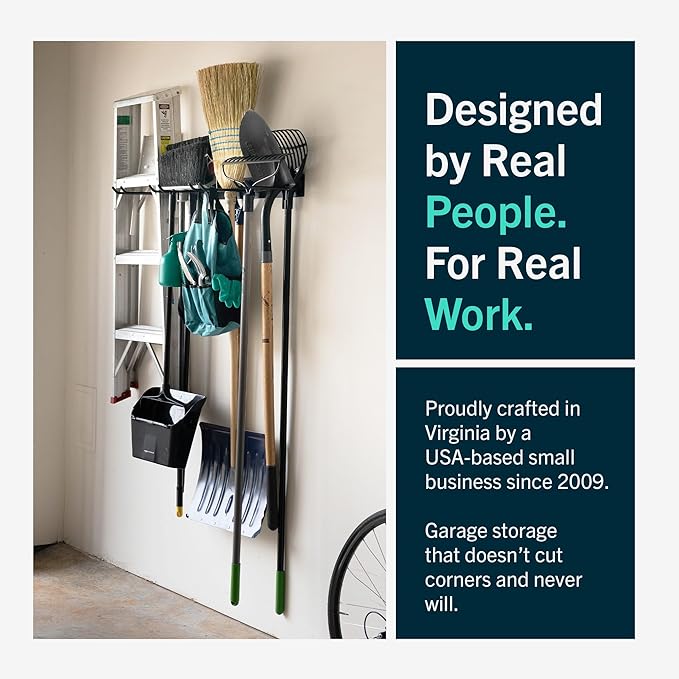StoreYourBoard Wall-Mounted Rack With 4 Garage Hooks – Heavy-Duty Steel Holder Garage & Garden Storage for Shed, Workshop, or Home Organization – For Rakes, Shovels, Tools & More – 2 Pack, Gray