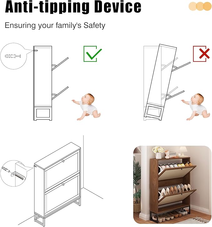 Shoe Cabinet with 2 Flip Drawer Drawer, Modern Shoe Organizer Freestanding Shoe Cabinet Storage, Shoe Storage Shoe Rack for Closet with Linen Doors Drawer in Hallway, Entrance (Walnut)