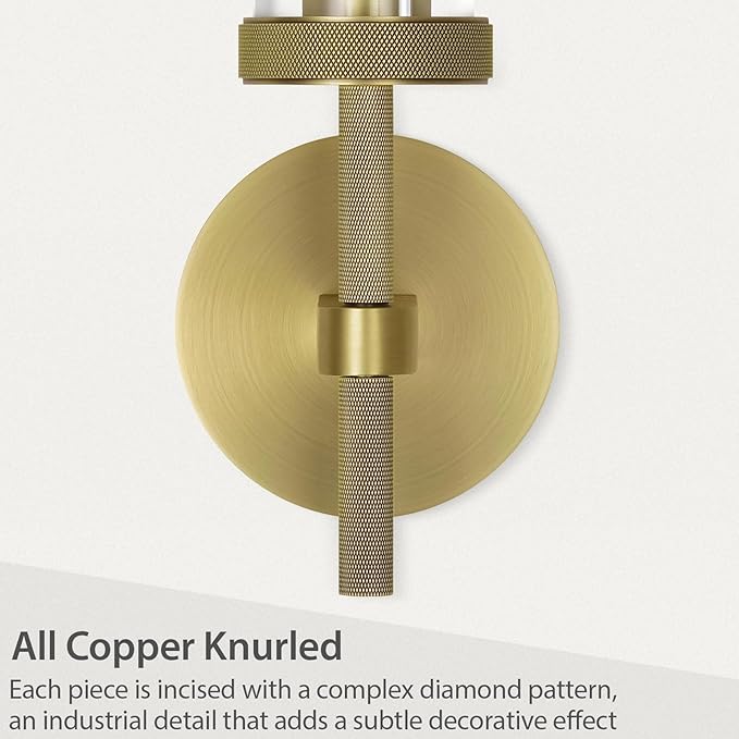Brass Knurled Wall Sconce 20", Bathroom Wall Sconce Set of Two,Glass Tube Brass Sconces Wall Lighting,Bathroom Sconces Side of Mirror,Vanity Sconce Lights for Bath,Including E26 Light Bulbs